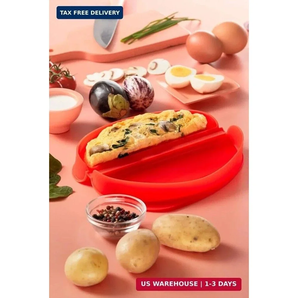 Lékué Microwave Omelette Maker Red 100% Platinum Silicone Easy Steam Egg
